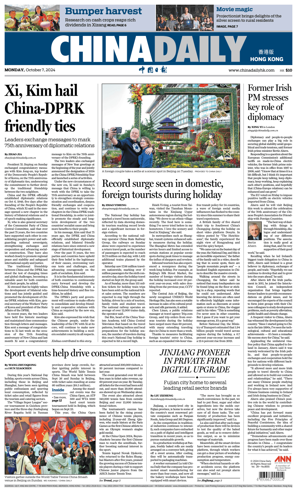 Prima-pagina-China Daily-oggi-edizione-di-oggi-20241007